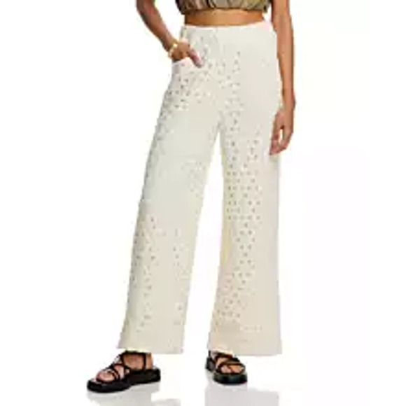 Line & Dot 'Bowen' Cream Polyester Crocheted Pants Size M - NWT - Picture 1 of 5